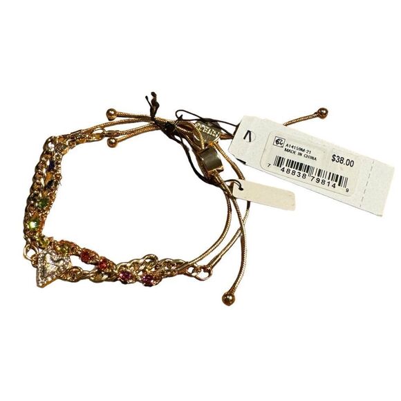 NWT Guess Gold-Tone 2-Pc. Set Crystal Rainbow Love Slider Bracelets - Picture 2 of 2